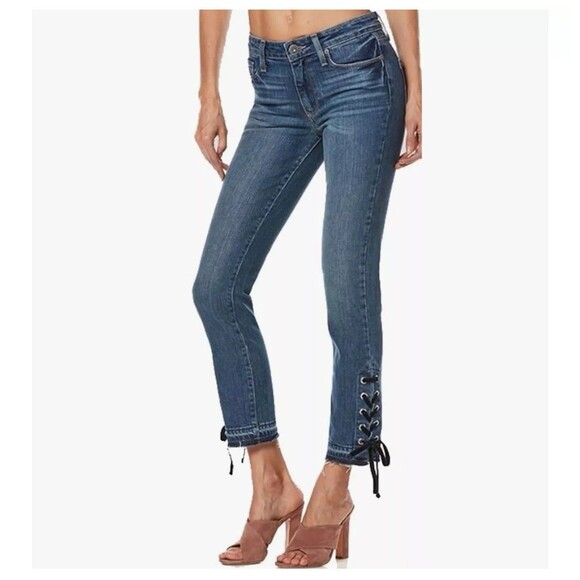 PAIGE Denim - PAIGE Jacqueline Straight Leg High Rise Velvet Ankle Lace Bow Jeans Size 27